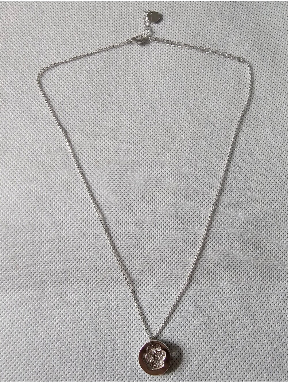 Silver Paw Print Pendant Necklace Crystal Pet Lover Jewelry Adjustable Chain
